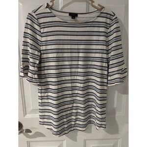 Ann Taylor Factory Striped Knit Top Ruffle Sleeve‎ Casual Everyday Size M
